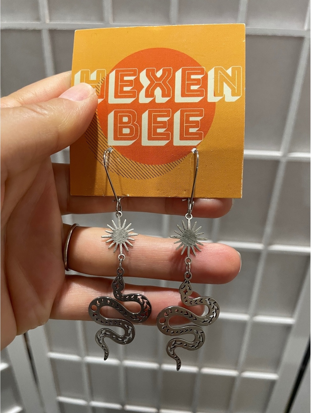 Hexen Bee Silver Sun and Snake Dangle Earrings